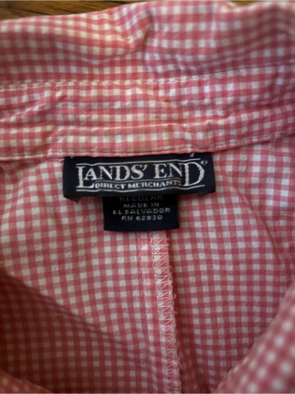 Lands’ End Women’s Pink and White Gingham Button-Down Maxi Dress